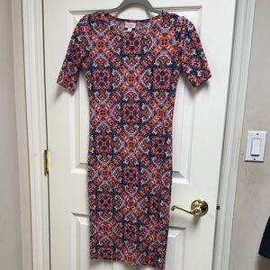 LuLaRoe Vibrant Blue and Orange Midi Dress